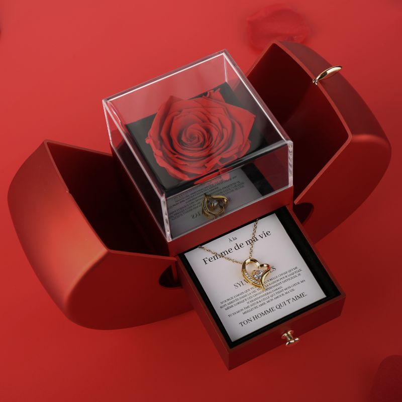 Coffret Pomme Rose Éternelle "À la Femme de ma vie - N'oublie jamais"