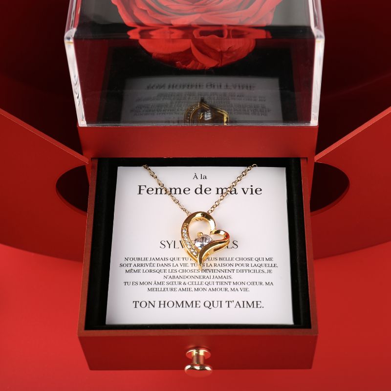 Coffret Pomme Rose Éternelle "À la Femme de ma vie - N'oublie jamais"