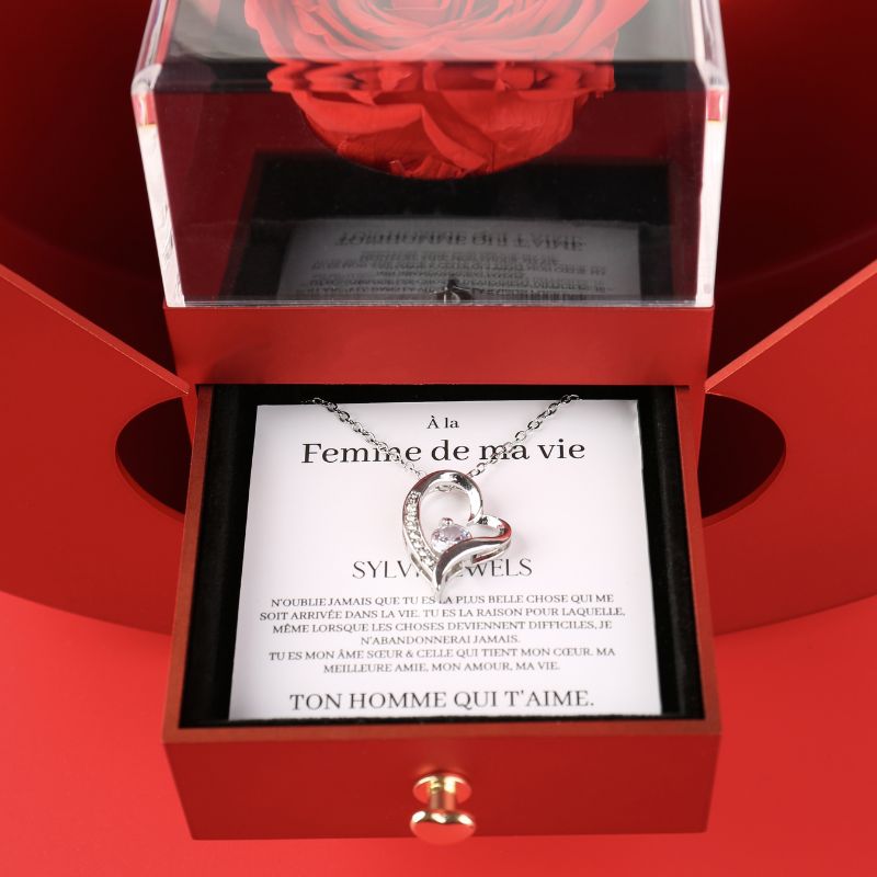 Coffret Pomme Rose Éternelle "À la Femme de ma vie - N'oublie jamais"